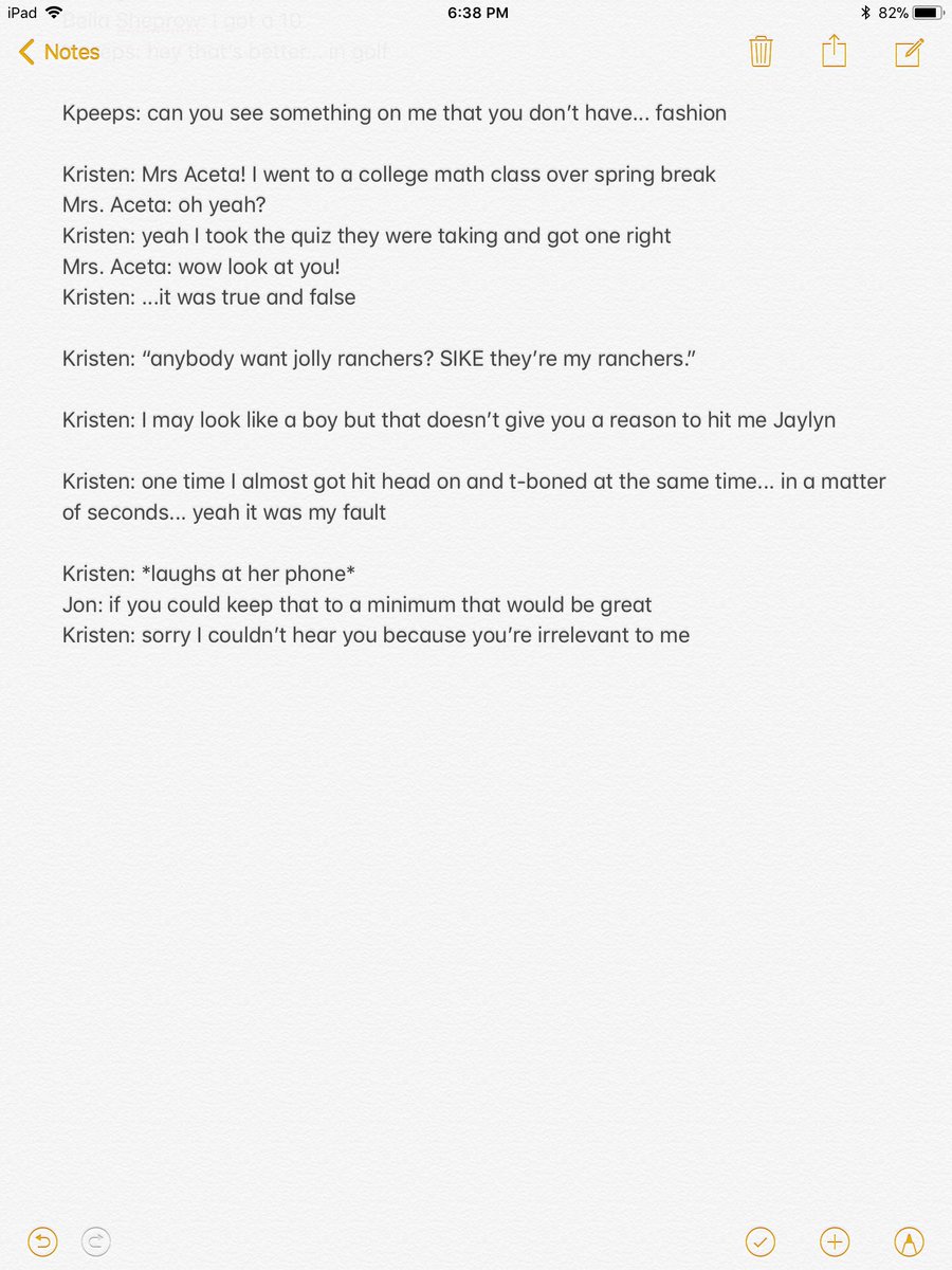 cranford_bella's tweet photo. At the beginning of the year I had the idea to write down the remarks of @kristenpowlas and @jonwooten00 throughout our senior year in Calculus. Hope you enjoy:-)! https://t.co/RPCZuNqmEK