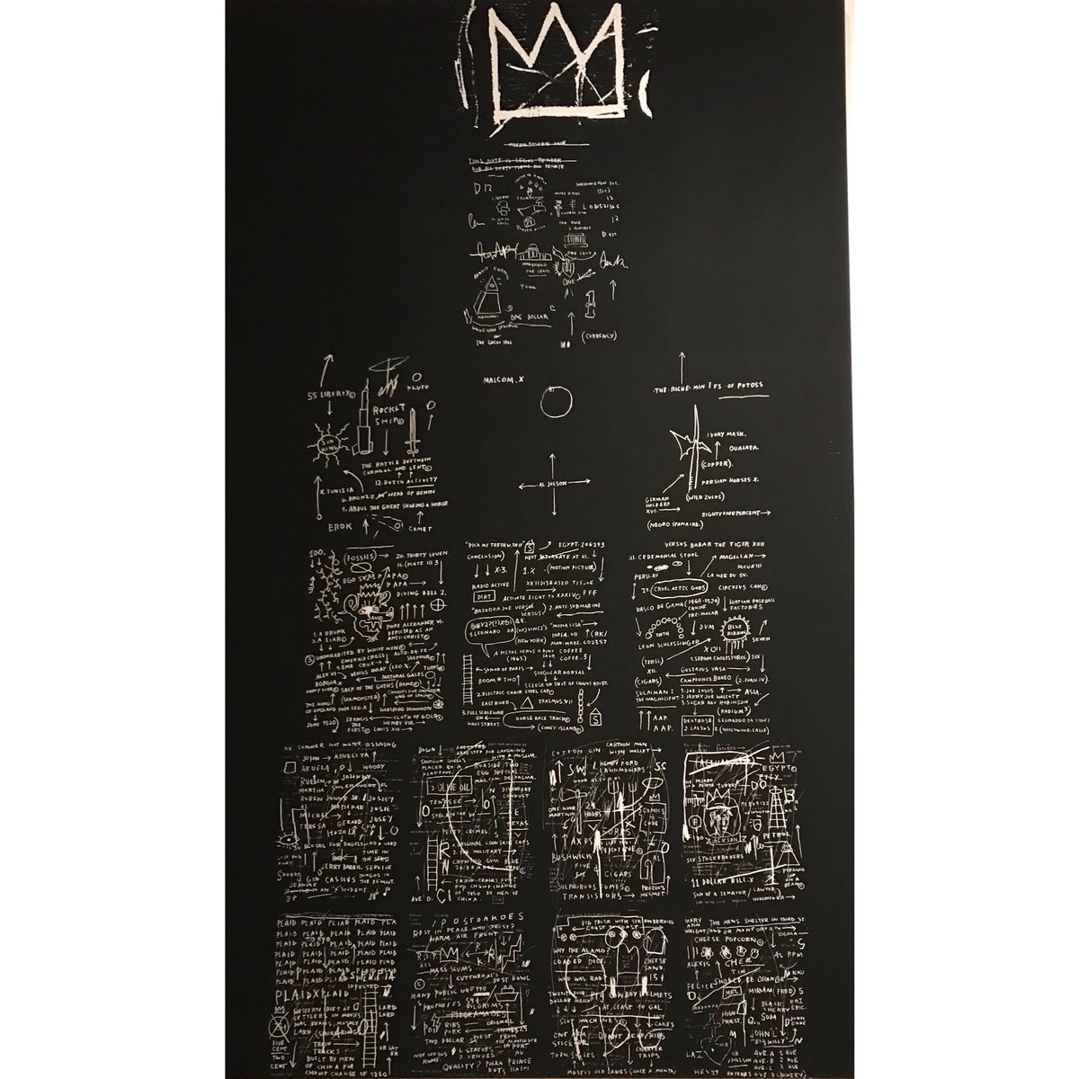 jsmauo's tweet photo. New on view: Basquiat, Jean-Michel
Tuxedo, 1982
Silkscreen on canvas, 
102-1/4 x 60 in. 
Created at the zenith of his short but prolific career, “Tuxedo” represents Basquiat’s first use of silkscreen. #jschnitzmoa #eugene #uoregon https://t.co/4OButgJJrA