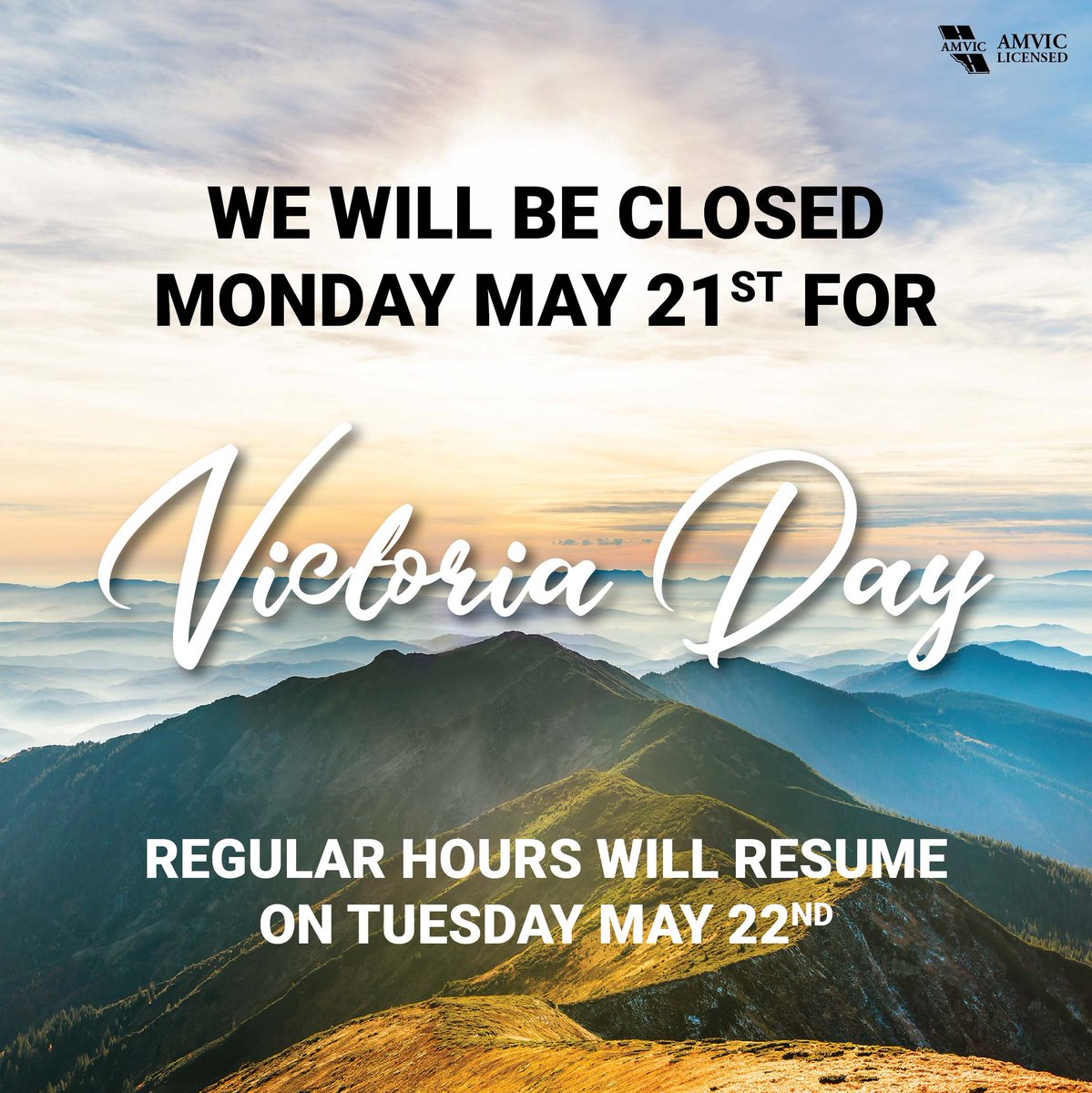 Just a friendly reminder that all of our departments will be closed this upcoming Monday to observe #VictoriaDay and to give our hard working staff some extra time with their families. We will resume regular hours on Tuesday May 22nd. #OkotoksGM