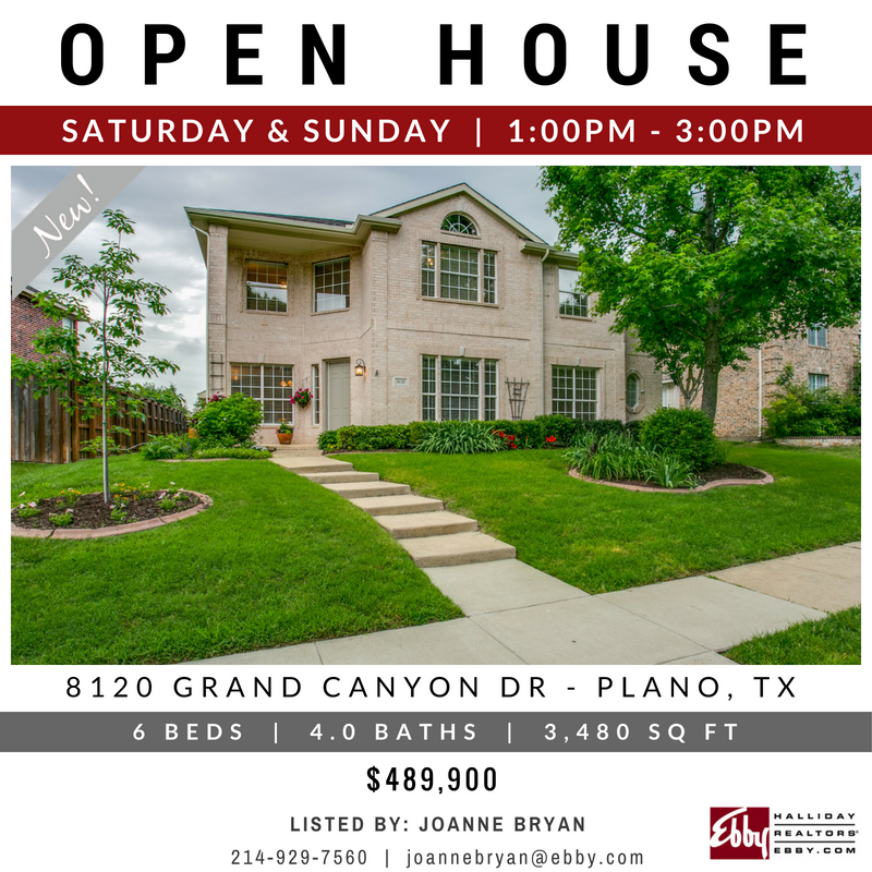 EbbyHallidayPWB's tweet photo. OPEN HOUSE at 8120 Grand Canyon Dr in Plano this Saturday 5/19 & Sunday 5/20 from 1-3pm! Take a tour at https://t.co/bZcNipKtt7: https://t.co/XWZwMvVQVp
#DallasHomes #DFWRealEstate #DallasOpenHouse #DallasRealEstate @EbbyHallidayPWB https://t.co/dF7IWrbhSi