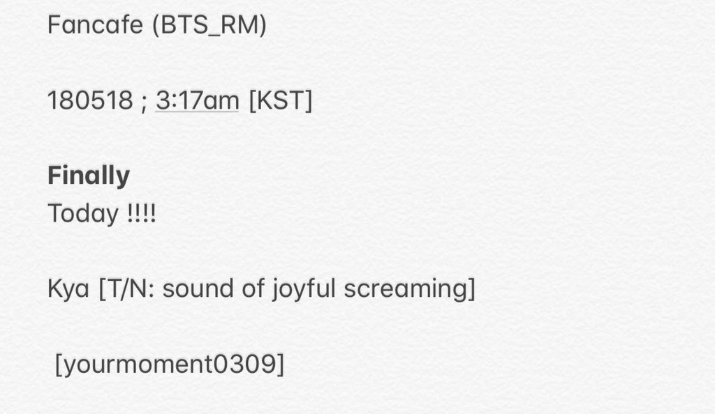 RMPICS_twt's tweet photo. 180518 RM's Fancafe post

Can we start SCREAMING already ?!? 😱

LOVE YOURSELF TODAY
@BTS_twt #iVoteBTSBBMAs https://t.co/5ZaCvqDVI5