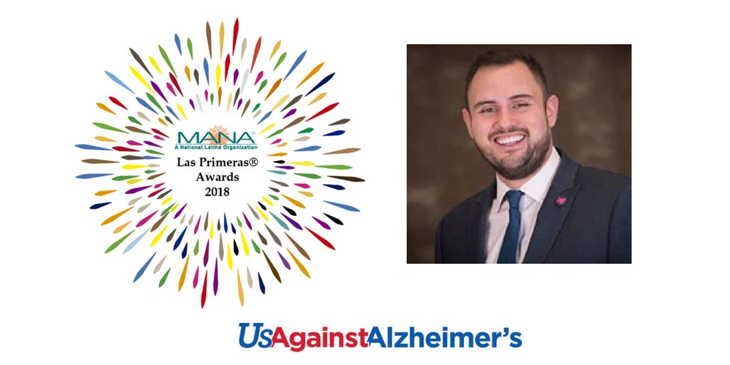 UsAgainstAlz's tweet photo. TODAY: Our very own Jason Resendez, Director of @UsA2_Latinos becomes a HerMANO Honoree @MANANational. As we work to find a cure for #Alzheimers, we prioritize patient &amp; caregiver perspectives, and those from disproportionately affected communities. #MANA2018 #StopAlz @jason_r_DC https://t.co/CAalg5vNgb