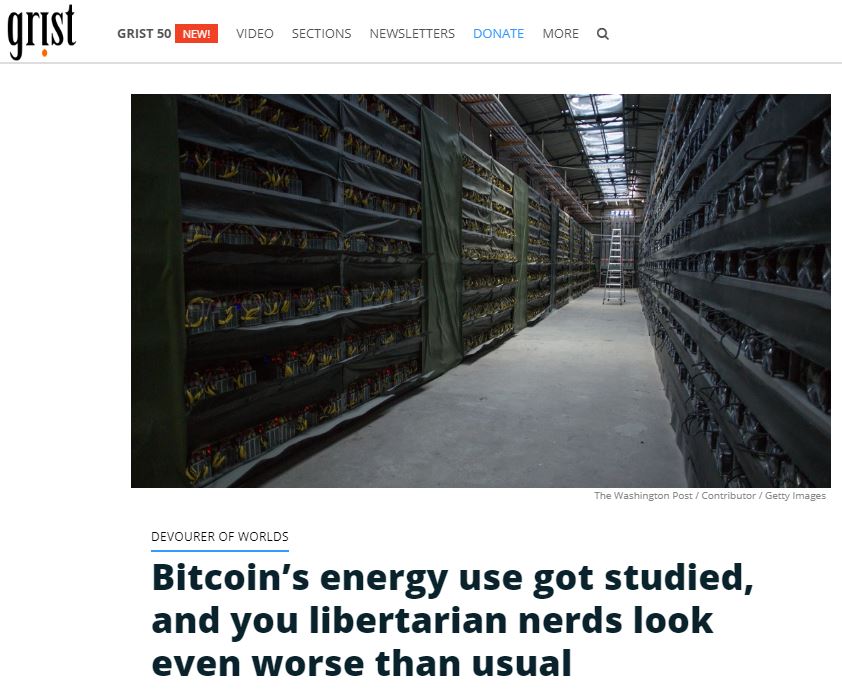 One of my beliefs is that a lot of the media's animosity towards bitcoin is borne out of an aesthetic dislike out of the people who are into it. This headline is a nice example of that grist.org/article/bitcoi…