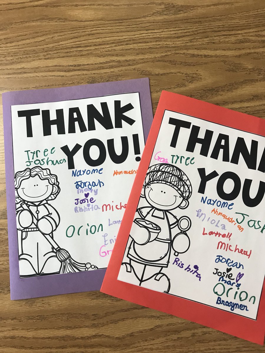 RLEthirdgrade's tweet photo. Our class is writing thank you notes to our cafeteria staff and cleaning crew for taking such great care of us all year!  #NiftyNine @aggietharp https://t.co/8EwGUqK8vi