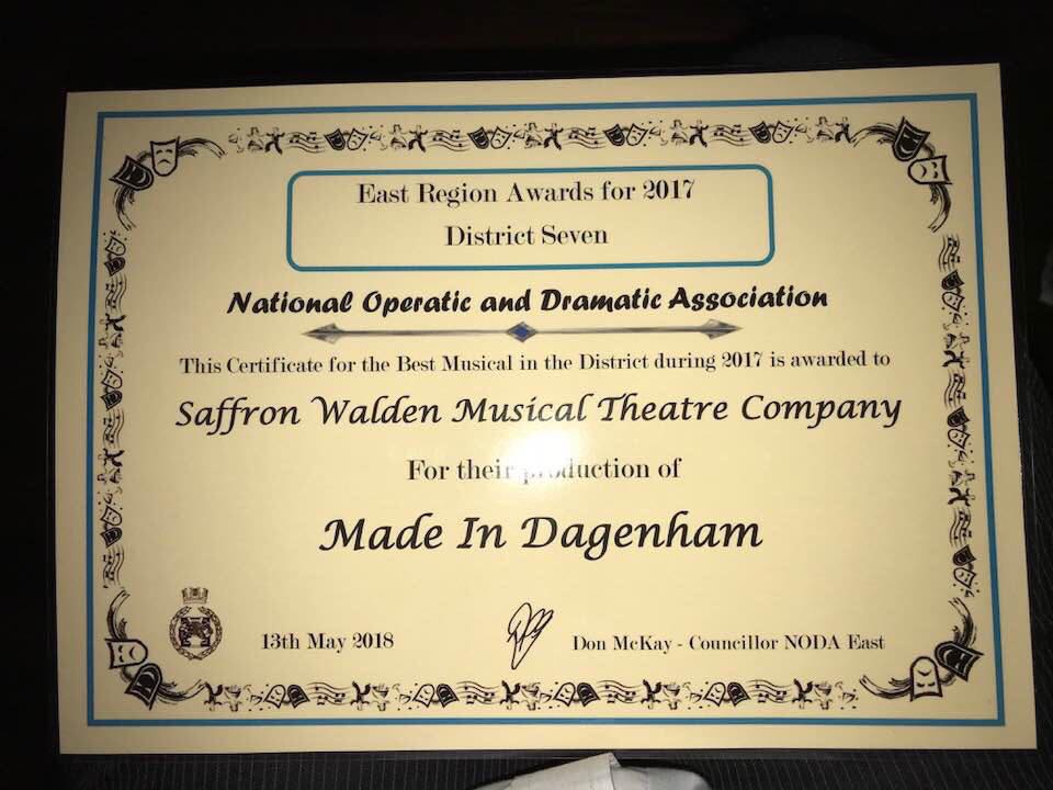 SWMTC thrilled to announce #madeindagenham won Best Musical 2017 in District at NODA awards! What a team! #winners #saffronwalden #localtheatre <a href="/swtic/">Saffron Walden TIC</a>