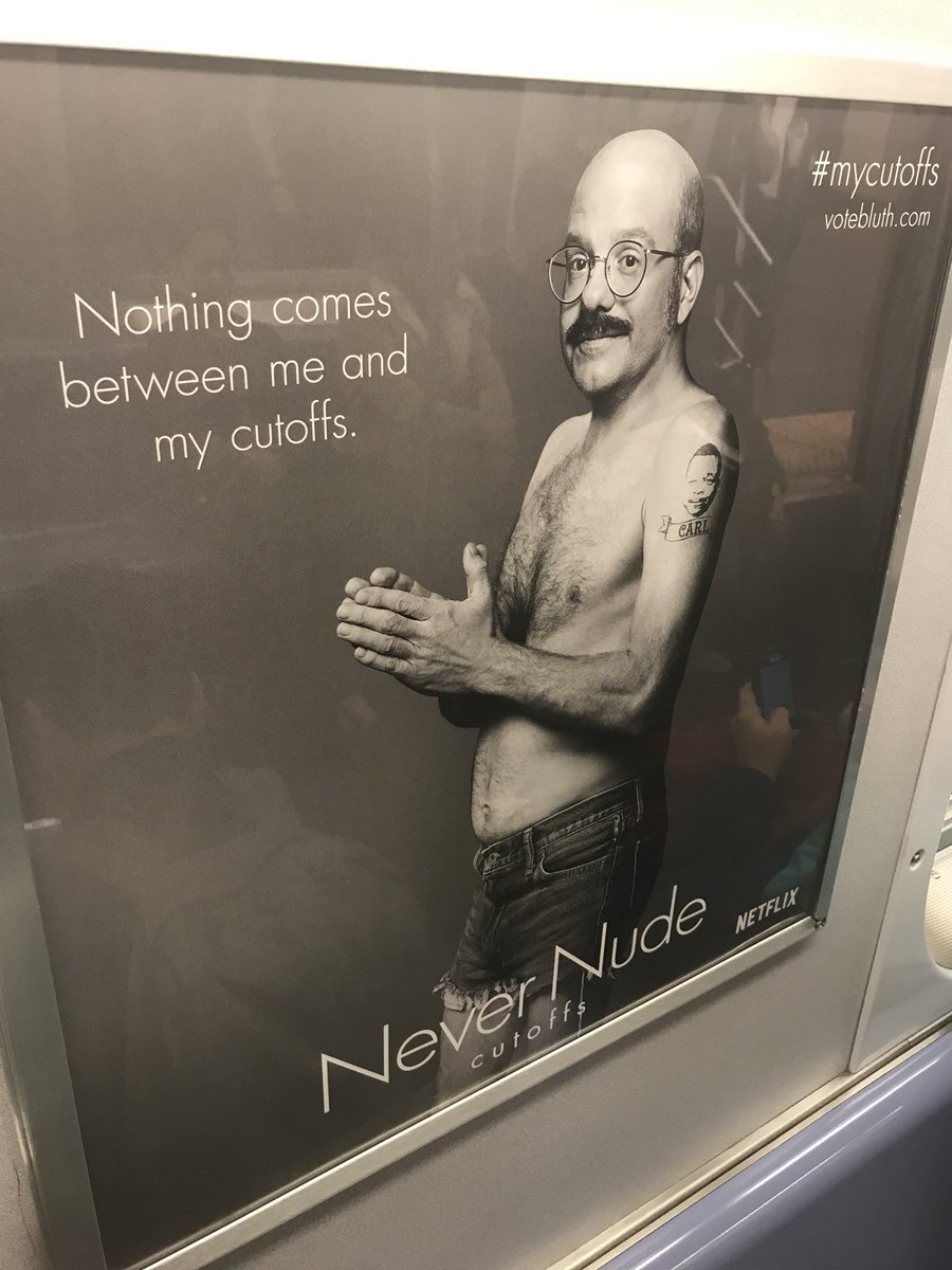 FrankyNY's tweet photo. Seen on NYC subway. I’m glad I live in a city where Never Nudes no longer have to hide or be ashamed. 👍🏼 #mycutoffs #ArrestedDevelopment #LoveWins #voteBluth @netflix https://t.co/XBxpLPkyr3