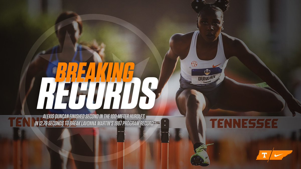Vol_Track's tweet photo. #VolRecords: @UrFavHurdler earned π₯ in the 100m hurdles in a record time of 12.79, which ranks 9th nationally. https://t.co/G8MxpQ7mGw