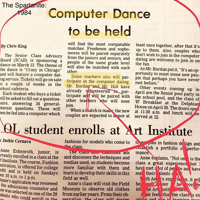 olchsseniors's tweet photo. Juniors! You’re almost Seniors! It’s time to start thinking about what you want your senior year to look like. Let this AWESOME article from the 1984 Spartanite inspire you for great ideas! #olchspride #olchsseniors #computerdating #impressivefor1984 https://t.co/pKsZMgQxmH
