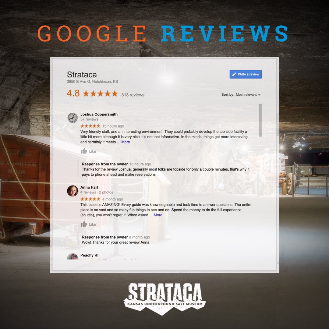 UnderKansas's tweet photo. Of course, we think #Strataca is an awesome, one of a kind, adventure through time, but don't take our word for it! Check out Google Reviews and see for yourself. #UnderKansas #TravelKS https://t.co/1d6s11gTCx https://t.co/1mtIMIfK18