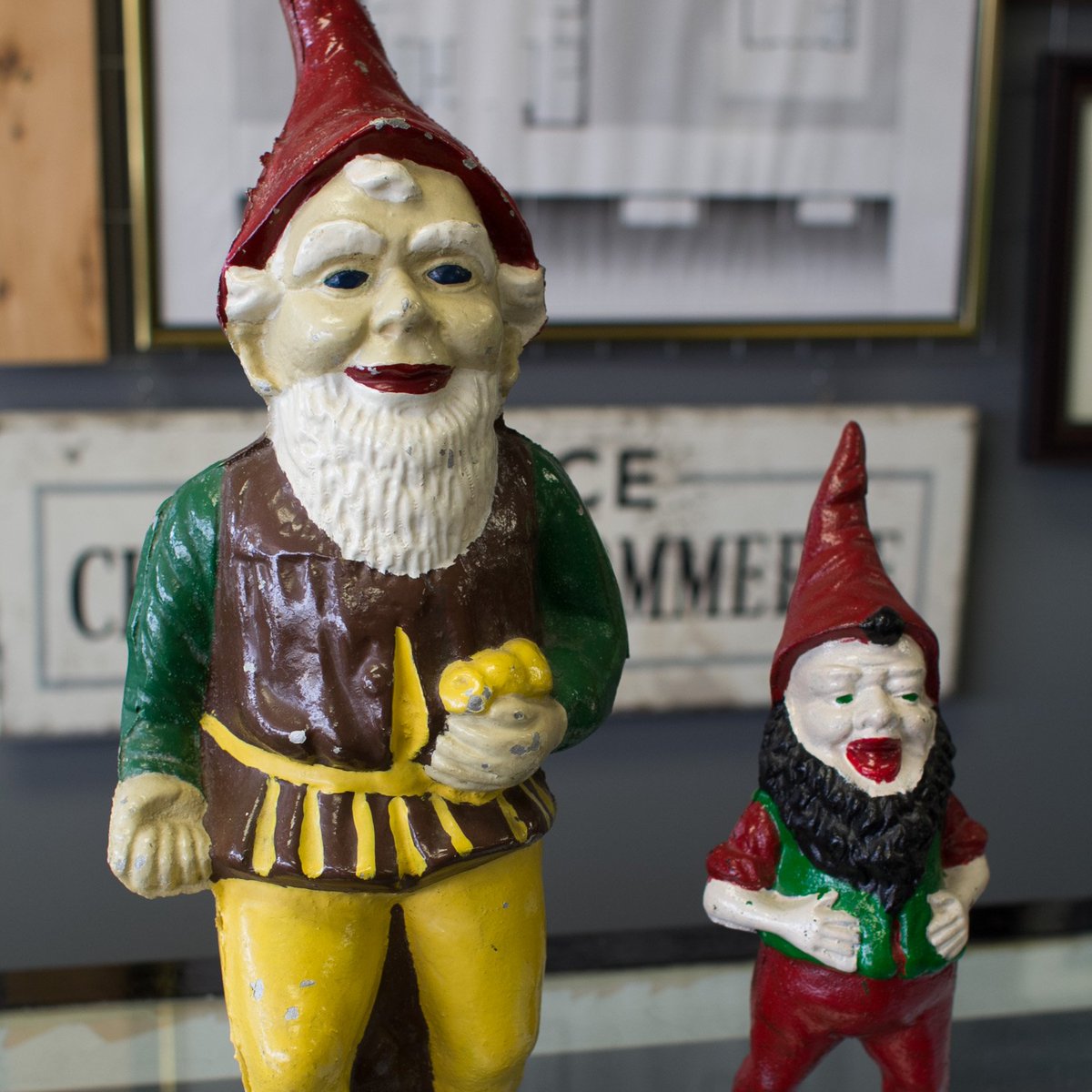 LodgeCastIron's tweet photo. This Thursday we're throwing it back to the 1930s when Lodge made cast iron garden gnomes. We made several ornamental castings, including these gnomes, that were hand painted. Would you put one in your garden? #ThrowbackThursday #TBT #TBThursday https://t.co/Ktlw8gXBrk