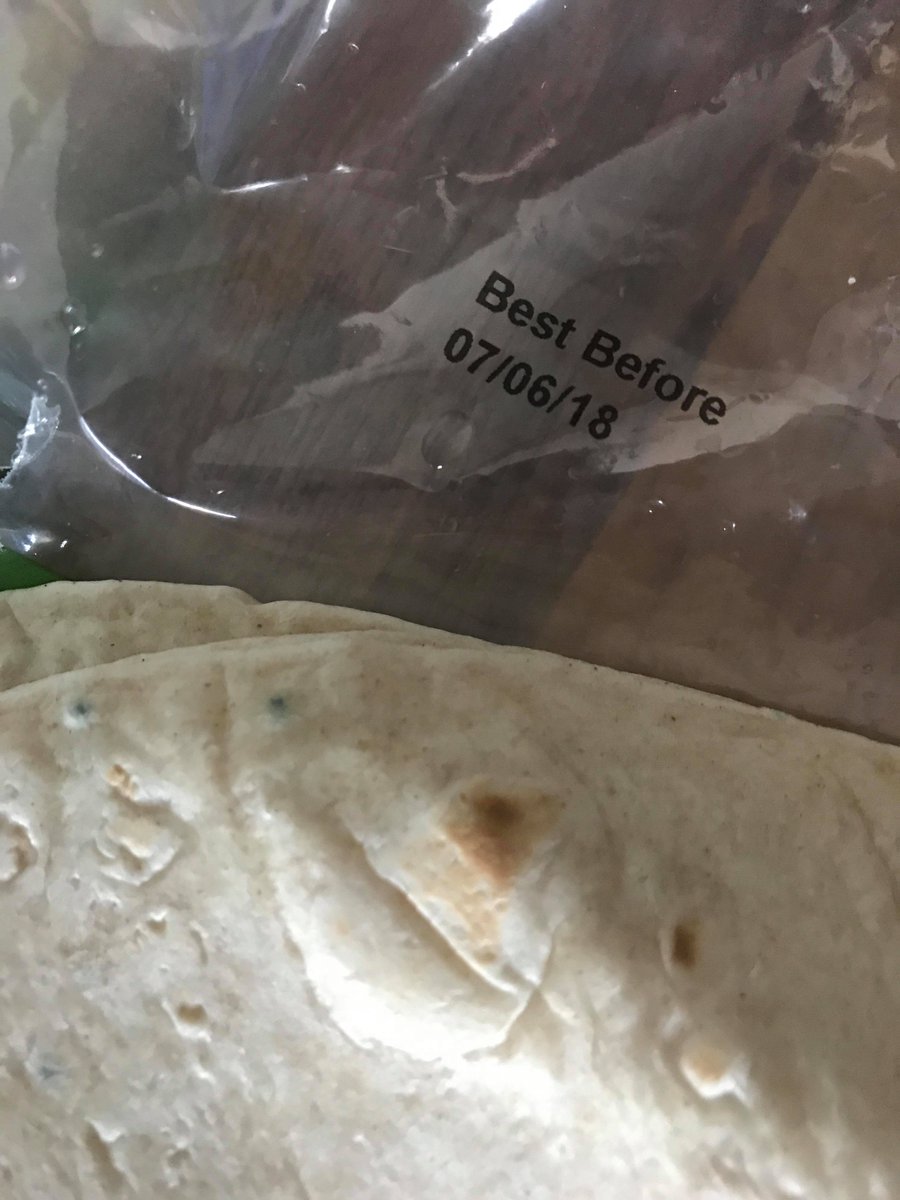 Lk8l's tweet photo. Opened a new packet of wraps, bought in @asda at the weekend, they are clearly mouldy! @AsdaServiceTeam, I can't eat these, can I be refunded! https://t.co/zLl7tHntk6