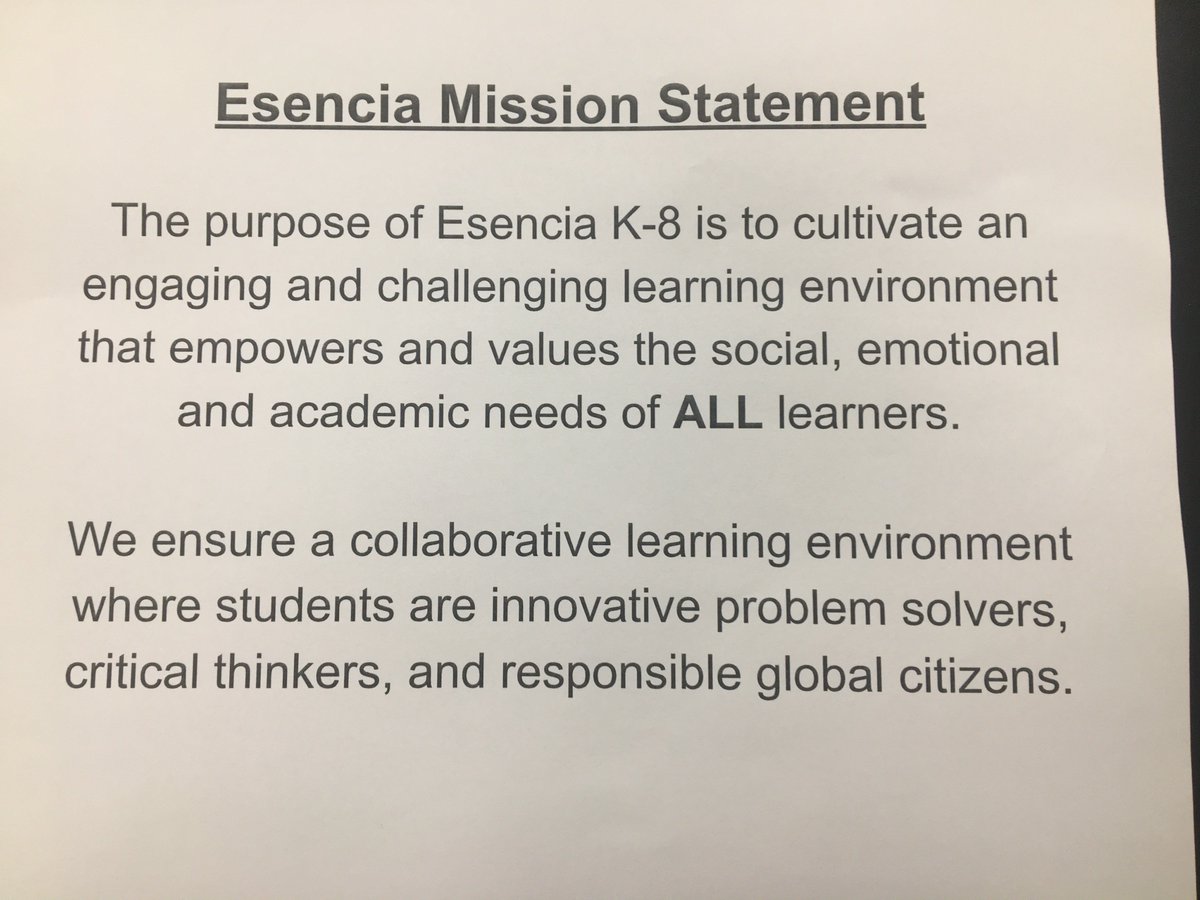 JRWellikson's tweet photo. So proud of the Esencia staff and community for creating the Esencia Mission.  It may be words to others, but it is WHO WE ARE.  Looking forward to bringing this to life. @EsenciaCUSD  #esenciaCUSD #EsenciaHAWKS https://t.co/TOiZhjA6ua
