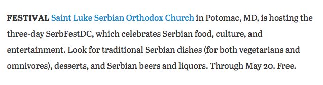 SerbFestDC's tweet photo. Thank you @Washingtonian for the #thingstodoindcthisweekend feature!

#dcfestival #dcevents #potomacmdfestival #potomacmdevents #rainydayfun #rainorshine #kidfriendlyevent #foodanddrinks #culturaleventdc #liveentertainmentdc #musicalacts #danceperformances #rainorshine #freeevent https://t.co/eiuEHih9Ql