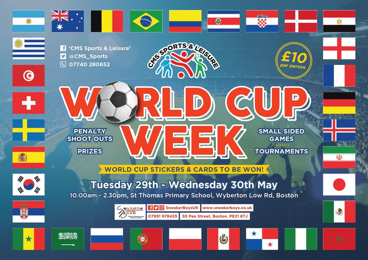 CMS_Sports's tweet photo. World Cup football is nearly here !!! We have 2 days of football in the half term holidays . Will you be in the Brazil team that win the tournament? Or passing to Kane to win ENGLAND the World Cup ? https://t.co/wrCZgP8Eqd