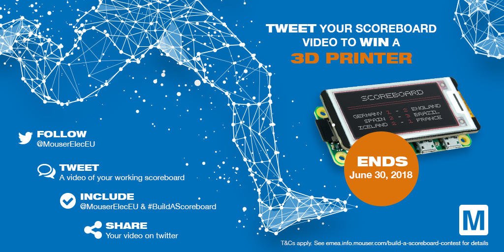 MouserElecEU's tweet photo. You're a big football fan and always wanted a #3DPrinter? Tweet us your take on a scoreboard  for a chance to win to win a FlashForge Finder #3DPrinter! More: https://t.co/0lpRchSp0m #BuildAScoreboard https://t.co/GBkryVtg91