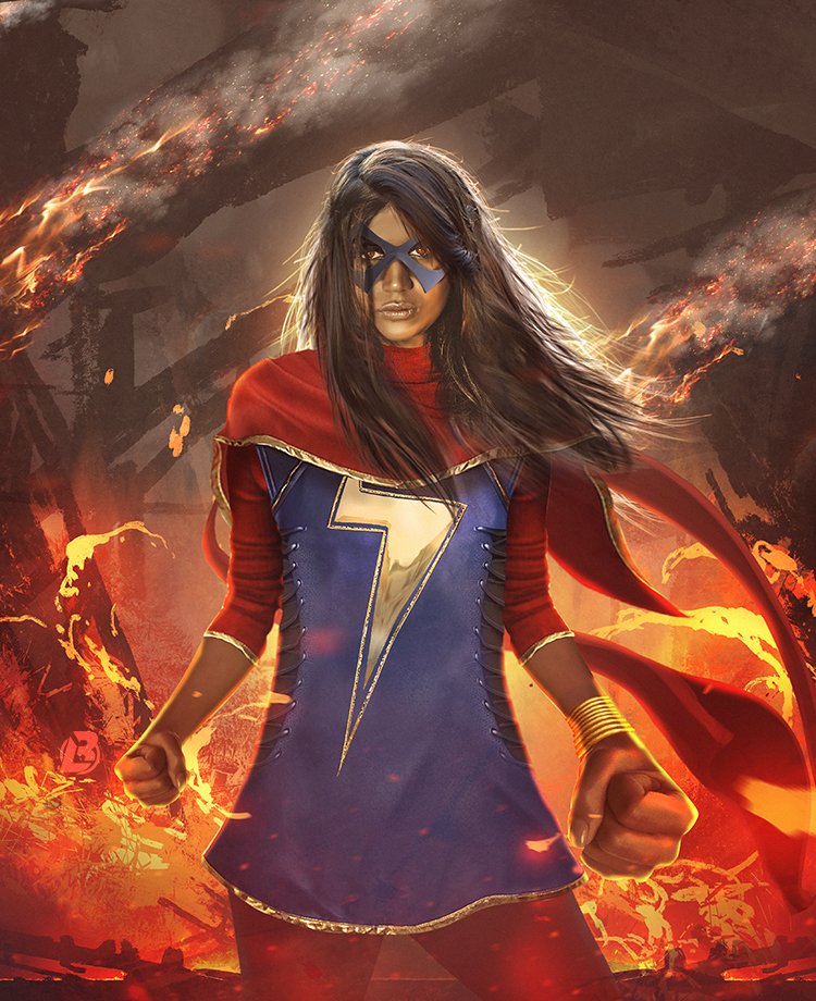 Bosslogic's tweet photo. Today I had some fun creating Ms. Marvel (kamala khan) I spent a while looking for the perfect cast for her atm I have yet to find but I do love the look of @linnea_bert so I did a piece on her for some fun #msmarvel @Kevfeige @MarvelStudios https://t.co/S00gHyz6AK