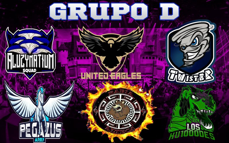 Presentamos Al Grupo D
Que Viene a Demostrar Todo el Potencial:

<a href="/TwisterEsports/">Twister eSports</a>  @unitedeagles1  <a href="/Rabia_Azteca/">Rabia Azteca</a>  <a href="/Rabia_Azteca/">Rabia Azteca</a>
@MauriGamer29  @MauriGamer29