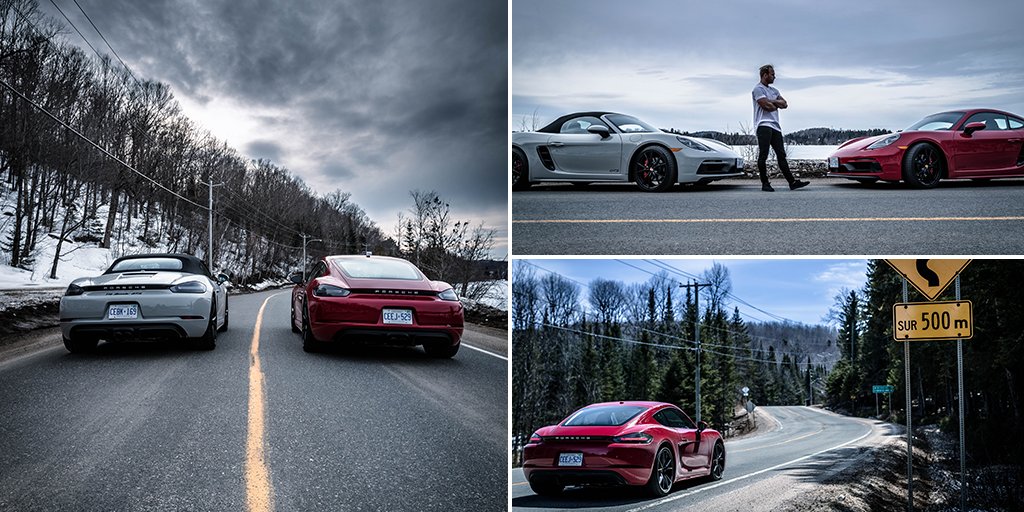 PorscheCanada's tweet photo. We sent @peter__reid from @werksshop out onto the road in a 718 Boxster and 718 Cayman with just one direction: drive. #Porsche718 https://t.co/fxTVbYV4Pr