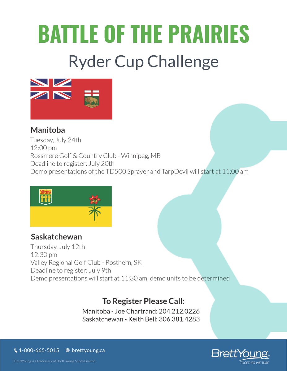It's that time of year - registration is now open for Battle of the Prairies - Ryder Cup Challenge 2018. Qualify to win an all expenses paid 5-day golf trip! Qualifiers in MB and SK this July! Contact <a href="/joechartrand_17/">Joe Chartrand</a> or <a href="/BYKeithBell/">Keith Bell</a> to register!