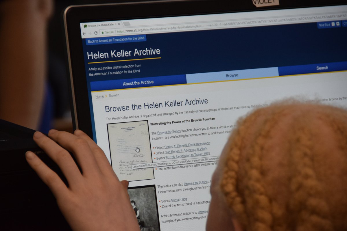 Helen Selsdon from @AFB1921 visited NYISE today and helped our students navigate the Helen Keller Archives on their website! 

Archives Finding Aid > afb.org/ead/eadmain.asp

#AFB #HelenKeller #archive #archivist #nyise #NoLimits #HelenKellerArchive