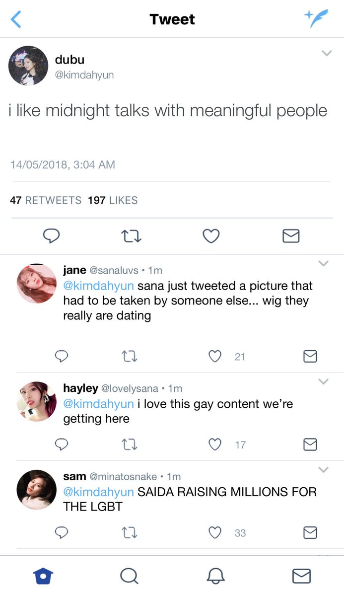 “Thank you,” Sana said with a genuine smile. “I would understand if you’re uncomfortable with the attention, I can leave you alone-““Don’t worry, I don’t mind. I like being around you.”“I like being around you too,” Sana whispered out. “Recommend me some good food from here?”