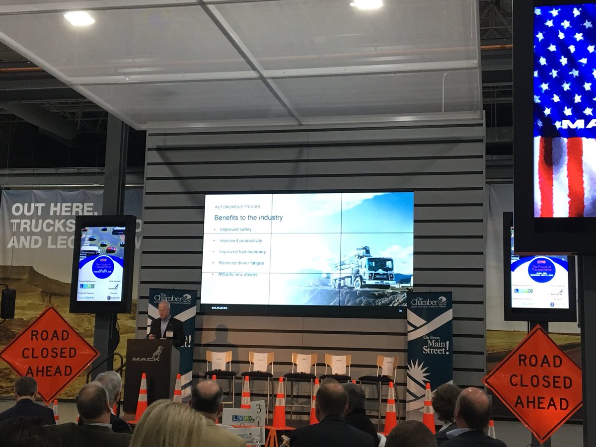 JohnWichner's tweet photo. Proud to sponsor a great program for #lvtf18 discussing autonomous vehicles in Lehigh Valley @mcmahonassoc @LVPlanning @MackTrucks @GLVCC https://t.co/6B2buC6wfA