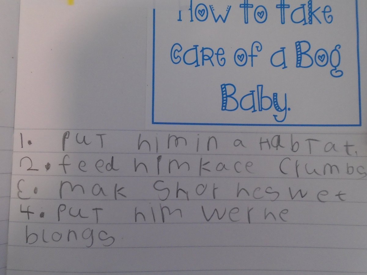MatthiasN16EYFS's tweet photo. We've also been writing instructions on how to care for a Bog Baby. #4 is especially true of ALL minibeasts! #EYFS #EYtalking #minibeasts #bogbaby #welovebugs https://t.co/cu7VZhCM8R