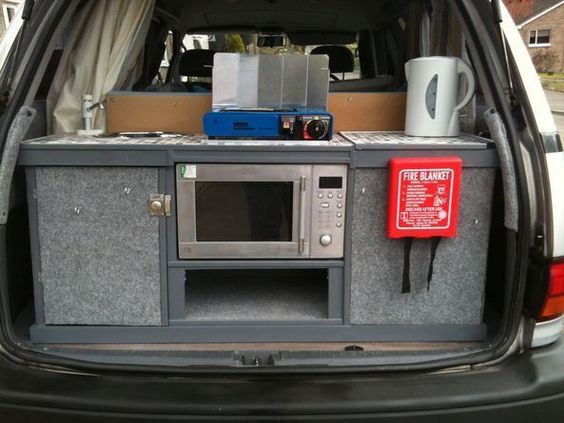 CampingRoadTrip's tweet photo. How's this for a van-camper-kitchen idea? Microwave anyone? 😊 https://t.co/3VC2jBxXxM #camping #camplife #vancoversion https://t.co/zP7KK6gz2e