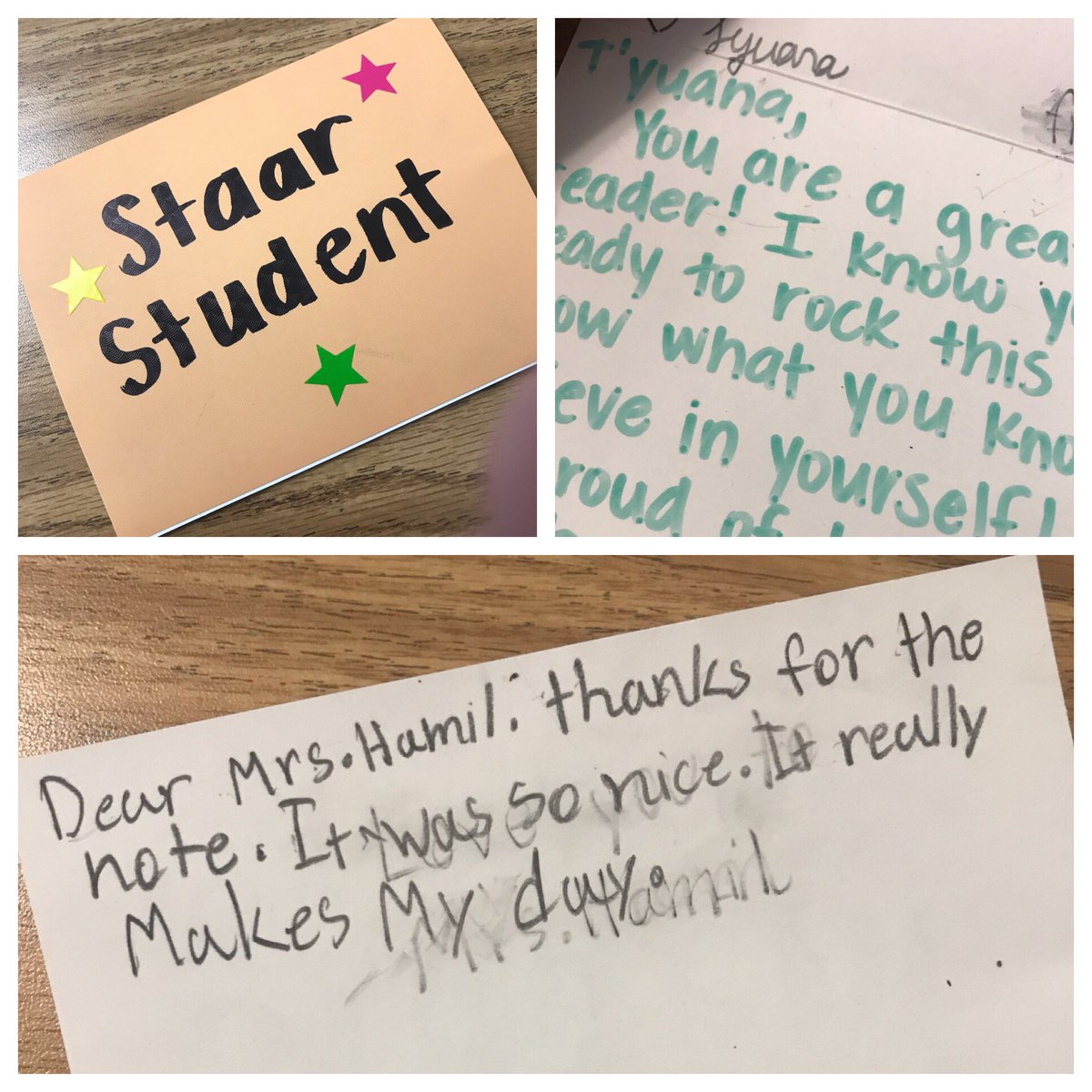 RLEthirdgrade's tweet photo. This fills my ❤️!  I love when students take the time to write me back after I wrote them notes of encouragement for their “big test” this week!  #3rdgraderocks @aggietharp https://t.co/GmbsDfH7M6