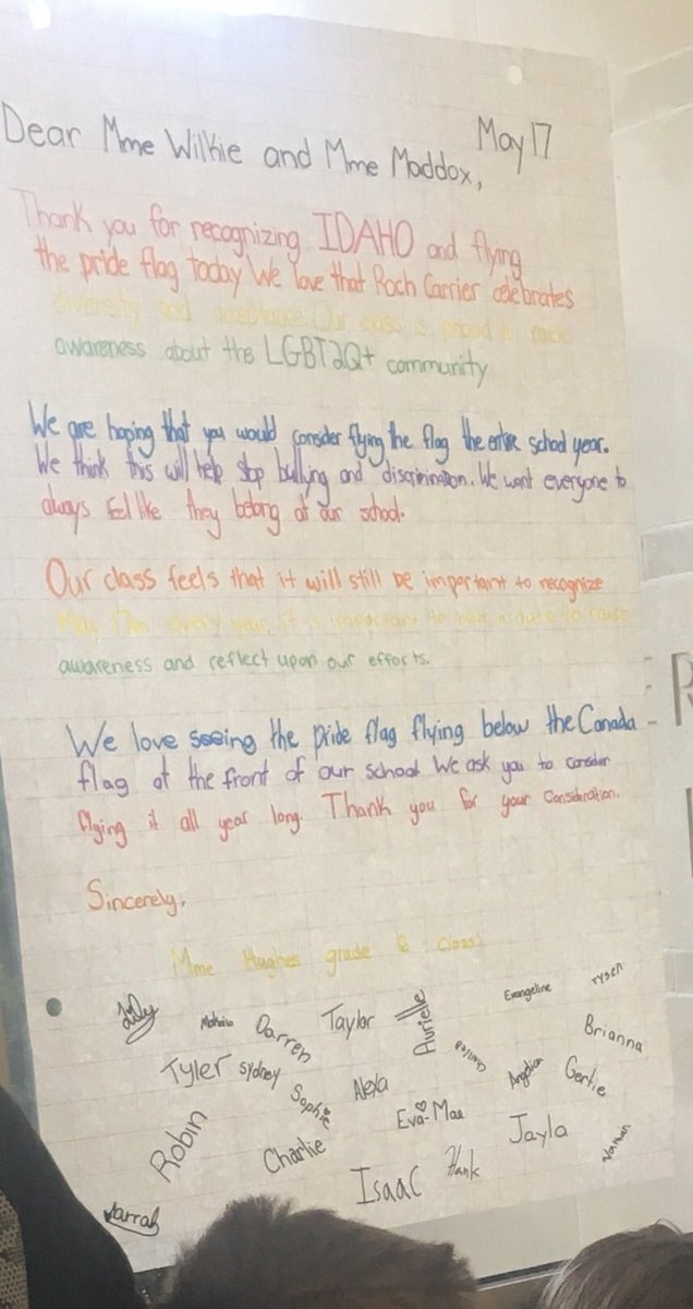 RCFI_library's tweet image. Our grade six students presented this request to fly the Pride flag year round at @RochCarrierFIPS We are so proud of these kids! #TVDSBinclusive #TVDSBRaisetheflag
