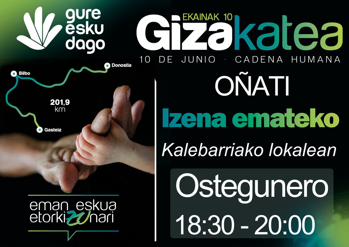 OnatikoGED's tweet photo. Gaur ere Ekainak 10eko @GureEskuDago #Gizakatea|n izena emuteko aukera Kalebarriako lokalian.
#Nibanoia
#Gubagoiaz
Zatoz!! https://t.co/sgqt3QNeuy