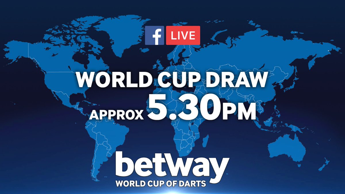 DRAW! The @Betway World Cup of Darts draw will be coming up very shortly on Facebook and Twitter, live!