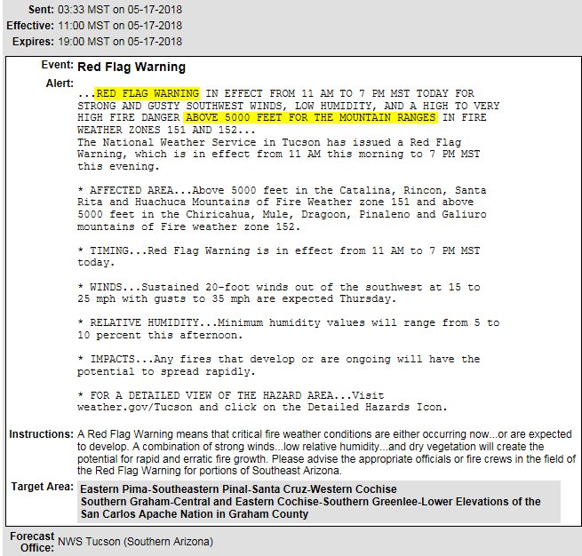 CCFirenIncident's tweet photo. #REDFLAGWARNING IN EFFECT FROM 11 AM TO 7 PM MST TODAY FOR
#STRONGWINDS #GUSTYWINDS #LOWHUMIDITY #HIGHFIREDANGER TO #VERYHIGHFIREDANGER ABOVE 5000 FEET FOR THE #MOUNTAINRANGES IN #FIREWEATHERZONE 151 152 #AzWx #NWSTucson #CochiseCounty #SantaCruzCounty #PimaCounty https://t.co/fjck4ydKQ5