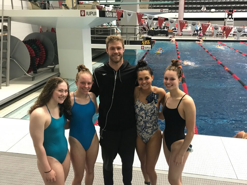 mavswim's tweet photo. Maverick swimmers at #TYRProSeries in #Indy are competing with world class athletes this week.  Thanks to former Maverick @KwCordes for the photo!  #naperville https://t.co/eS1QWR9kVi