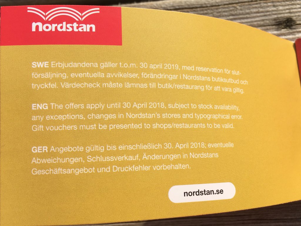 UWahlstrom's tweet photo. Längre hållbarhet på årets rabatthäfte från Nordstan om man håller sig till svenska tydligen... 😁😬 https://t.co/fyFuHIuKwW