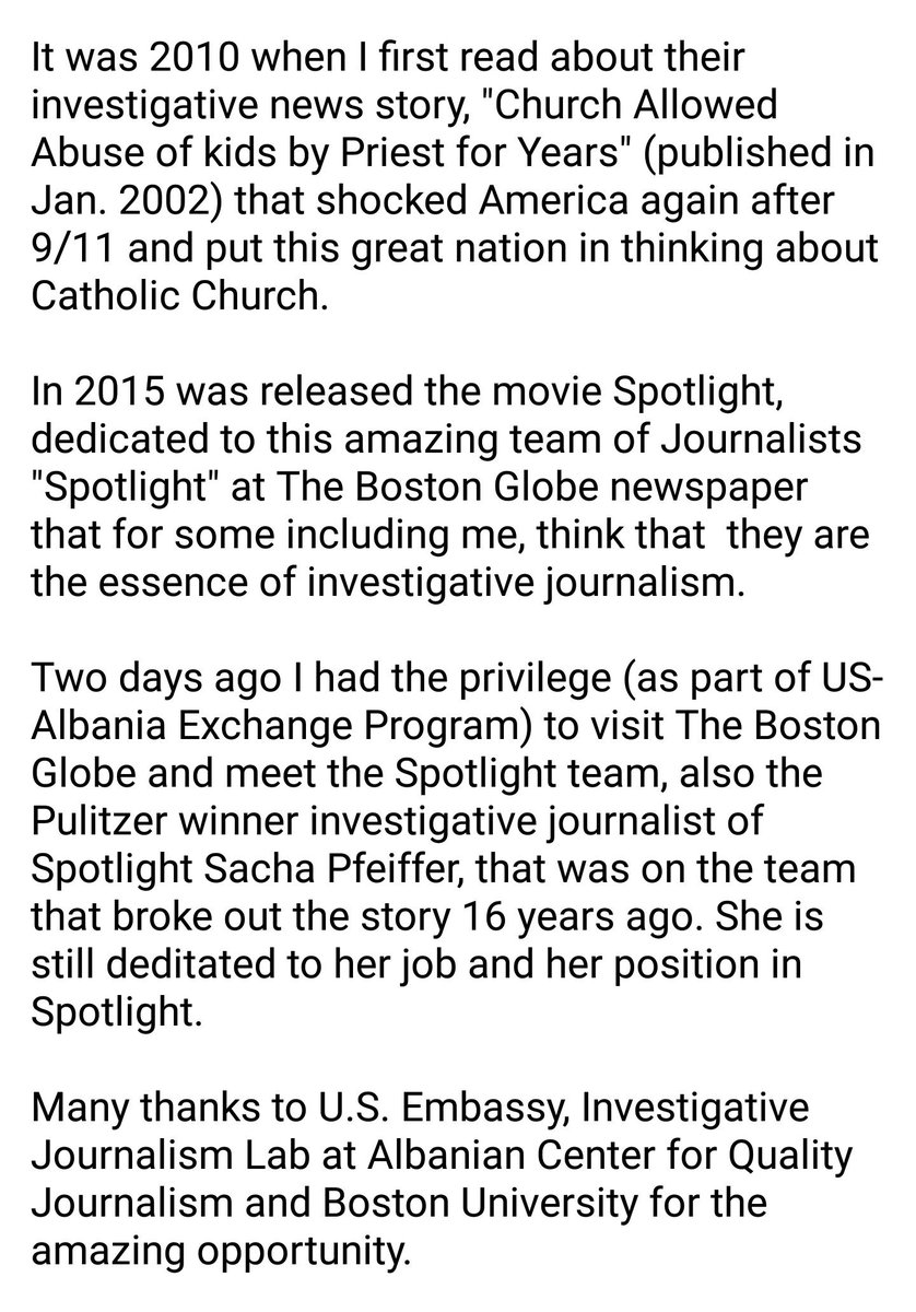 antoniocakshiri's tweet photo. Two days ago I had the privilege to visit The Boston Globe and meet the Spotlight team, also the Pulitzer winner investigative journalist of Spotlight Sacha Pfeiffer, that was on the team that broke out the story   "Church Allowed Abuse of kids by Priest for Years" 16 years ago. https://t.co/Jt6ZnFvEkF
