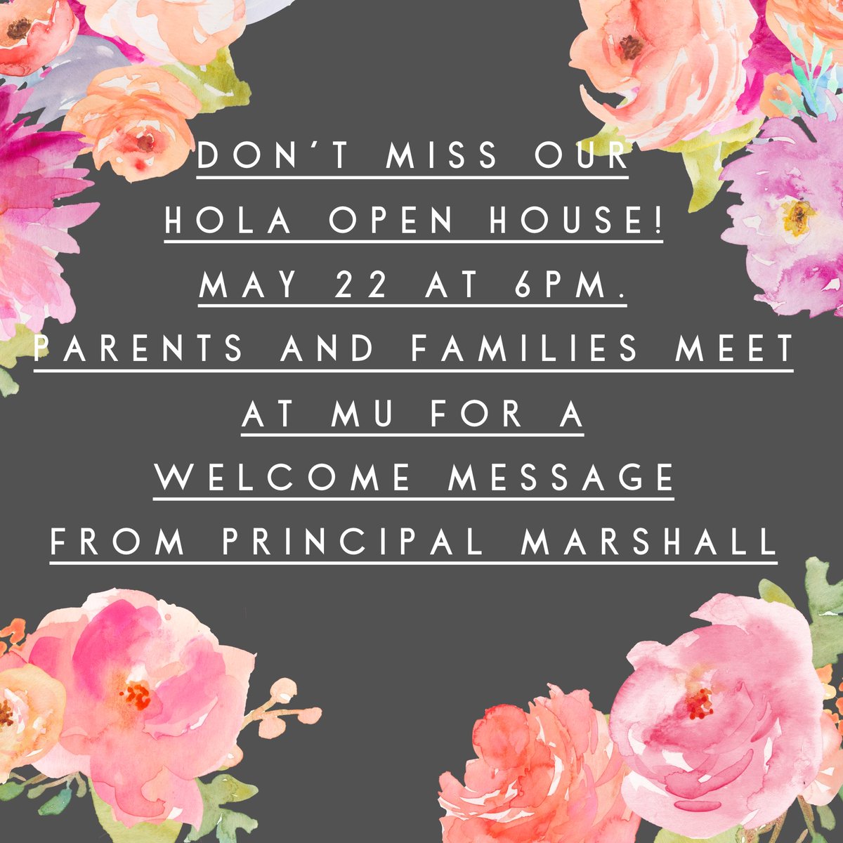 HolbrookMDUSD's tweet photo. Don’t miss our first ever #HOLA Open House! May 22 at 6pm / No de pierda nuestra primera Visita a La escuela el 22 de mayo a las 6pm #WeAreHolbrook #SomosHolbrook https://t.co/kN7vCIaGza