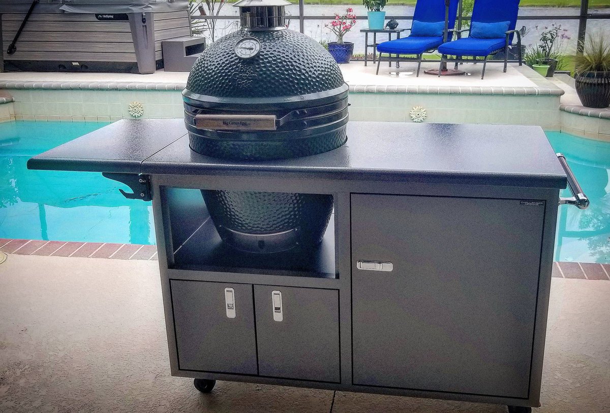 TheOKStore's tweet image. Thank you, Mr. &amp;amp; Mrs. Krems, for your purchase of a 48" @challengerdesigns cart with  a flip-up countertop extension in grey glimmer and silver veining!  #challengerdesigns #aluminumcart #floridalife #tampalife #grilling #bgenation #BigGreenEgg