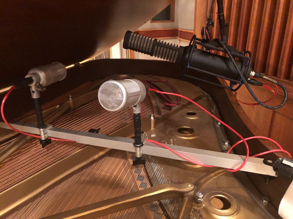 MarcUrselli's tweet photo. Today recording our @SteinwayAndSons B grand piano with my beautiful @MicEhrlund EHR-M condensers and @HumAudioDevices RS-2 stereo ribbon microphone - getting an incredibly rich sound ready to go to vinyl for @Newvelle records https://t.co/7wS36XmXG5