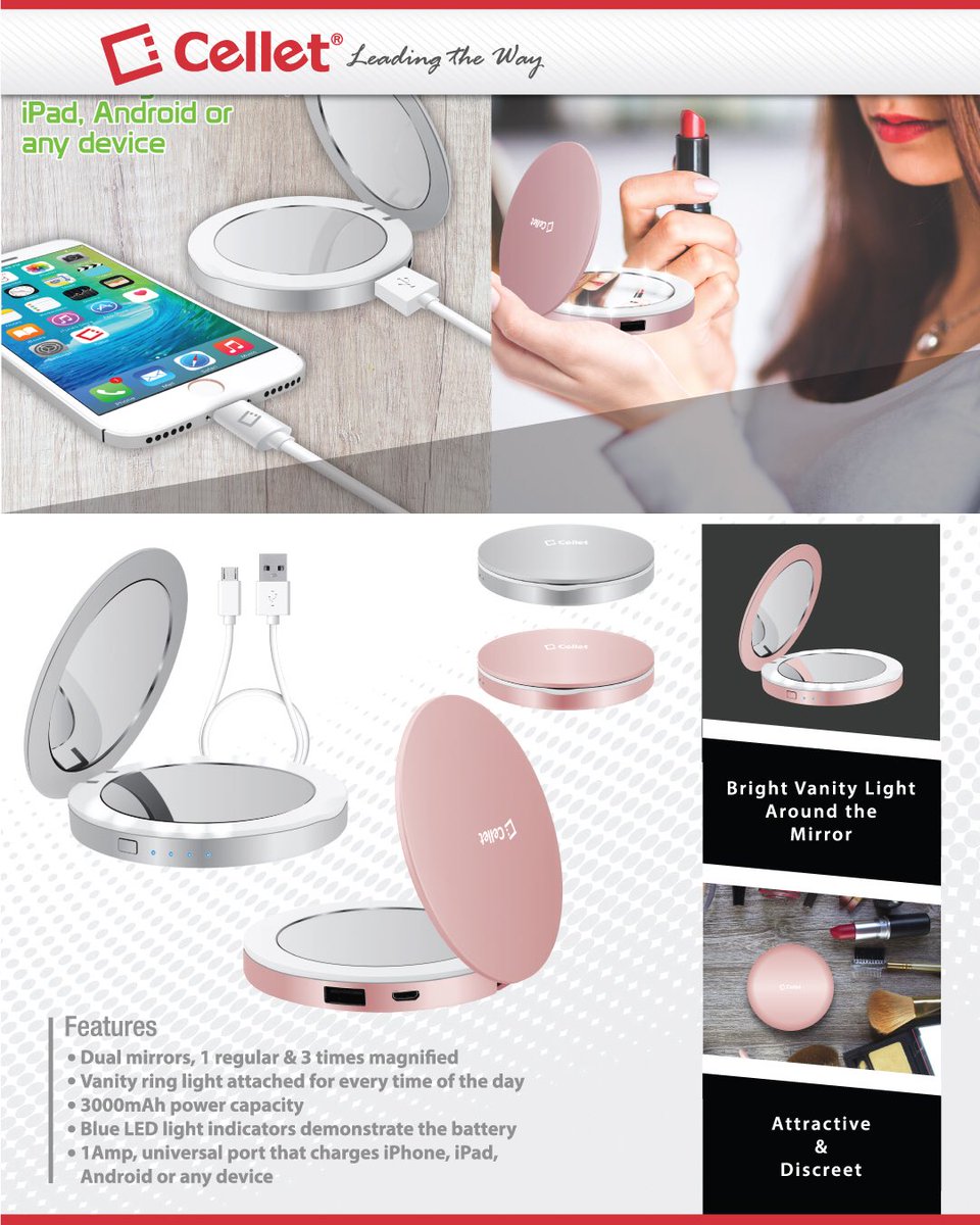 Go_Cellet's tweet image. Light up mirror power bank, get yours today ! 💄 Search on Amazon: BA3000MRG ✨ #GoCellet #CellphoneAccessories #Powerbank #GiftsForHer #TravelEssentials