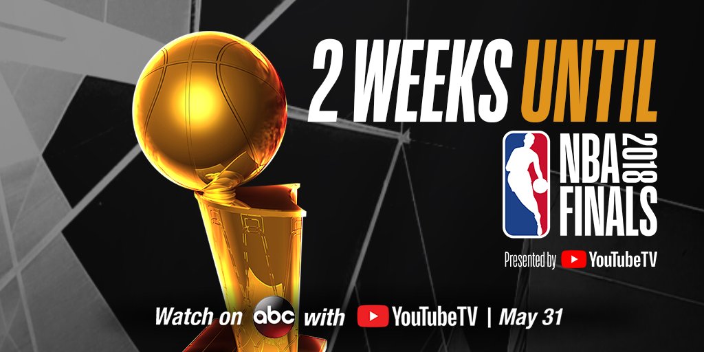 NBA (@NBA) on Twitter photo 2018-05-17 17:01:04 We’re TWO WEEKS out from the 2018 #NBAFinals presented by @YouTubeTV! 🏆 Game 1: 9pm/et May 31 Watch #NBAonABC with YouTubeTV on.nba.com/2L41Ooi We’re TWO WEEKS out from the 2018 #NBAFinals presented by @YouTubeTV! 🏆 Game 1: 9pm/et May 31 Watch #NBAonABC with YouTubeTV on.nba.com/2L41Ooi