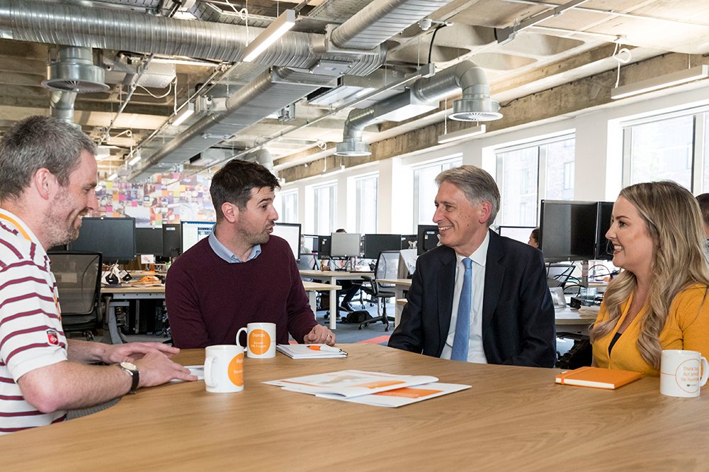 nucleuswrap's tweet photo. Today we welcomed the Chancellor @PhilipHammondUK to our office for a tour and a demo of our tech platform. The Chancellor announced two new #fintech envoys for Wales and Northern Ireland alongside @nucleuswrap founder and CEO @david_ferguson, fintech envoy for Scotland. https://t.co/22huWxIcbE