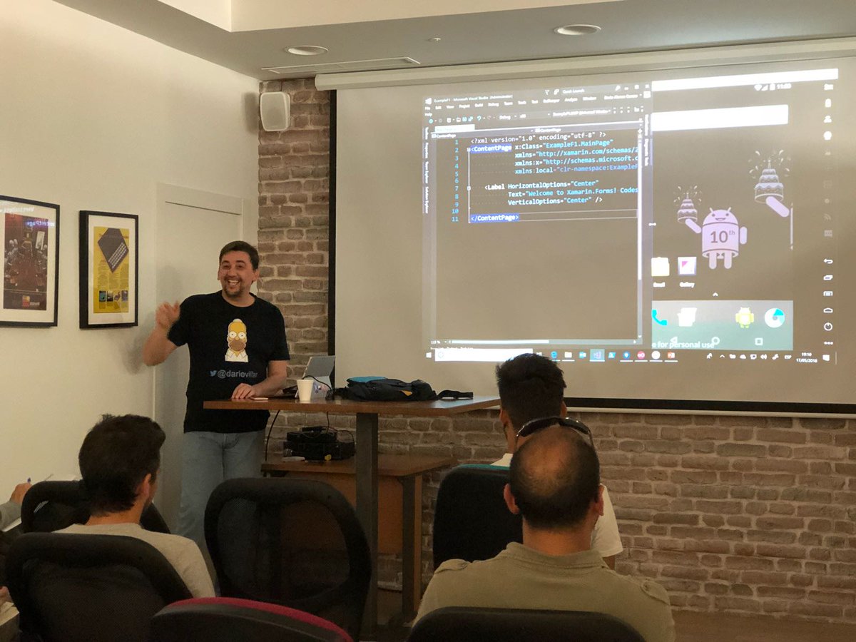 CodeSpaceAcade's tweet photo. Esta tarde en @CodeSpaceAcade contamos con el gran @dariovillar que nos enseña cómo crear una app de 0 a 100 con #xamarinforms 
#meetup #CodeSpaceMeetup #GeekandBeers https://t.co/K7OzbVTECt