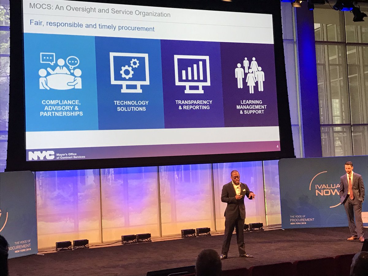 Ryan Murray, A "CPO on the Rise" onstage discussing how New York City transformed its procurement operation and the city's $21B in spend  #IvaluaNow2018