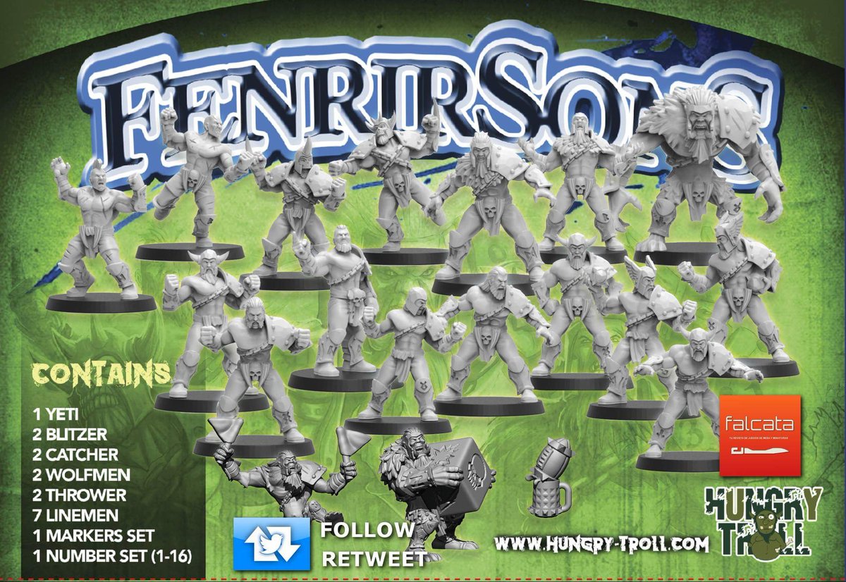 Sorteamos un equipo de Fenris en metal por gentileza de @BbHungrytroll Follow + Retweet = Participa! Para triplicar tus posibilidades puedes participar también en Instagram y Facebook #revista #falcata05 #BloodBowl #Fenris Bases del concurso: falcata.org/?p=755