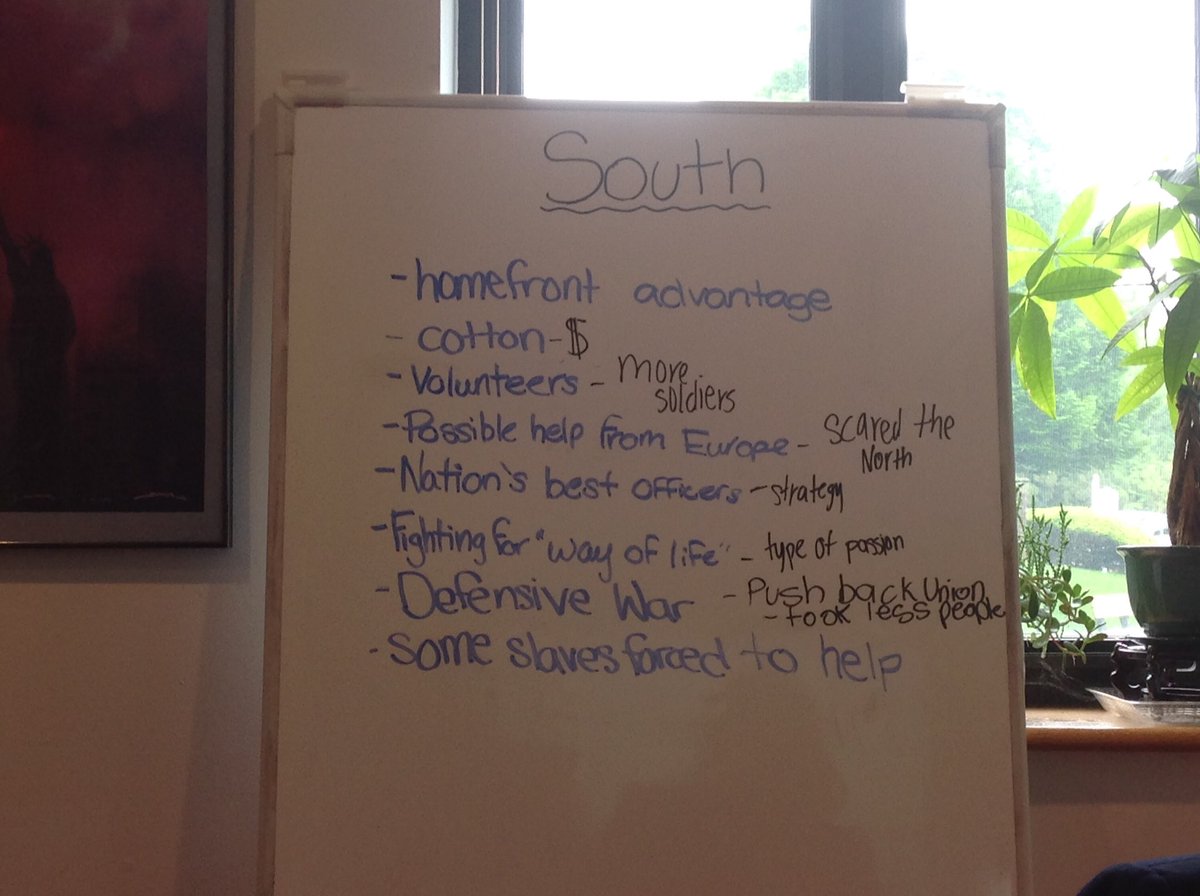 KatherineV_bcds's tweet photo. Advantages of the South in The Civil War #BCDSHist7 https://t.co/lKSwIgCh8R