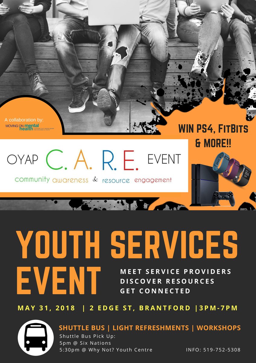 WoodviewMHAS's tweet photo. Are you 12-25 years old and living in #Brant? Wrap up Mental Health Month with a bang! ๐ฅ๐
Come out to the Ontario Youth Action Plan youth services showcase on THURS MAY 31 3-7PM and you could WIN PS4, FitBits, and more! ๐ฎ
#OYAP #MovingOnMentalHealth #MOMH https://t.co/M2IYSQ1aga