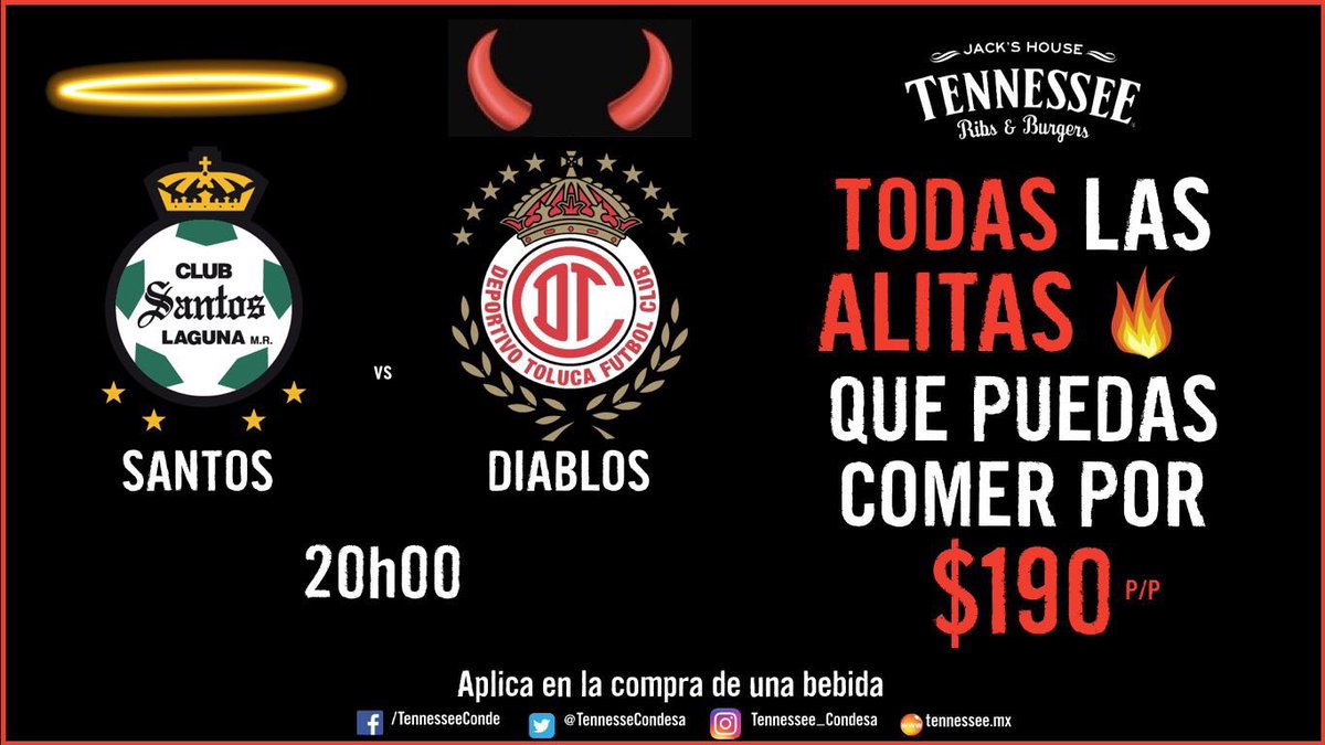 TennesseCondesa's tweet photo. #Santos vs #Diablos 20h00 #PartidoDeIda #LigaMX #TodasLasAlitasQuePuedasComer 🍗🍺 #8Pantallas https://t.co/RrBW1AgjjE