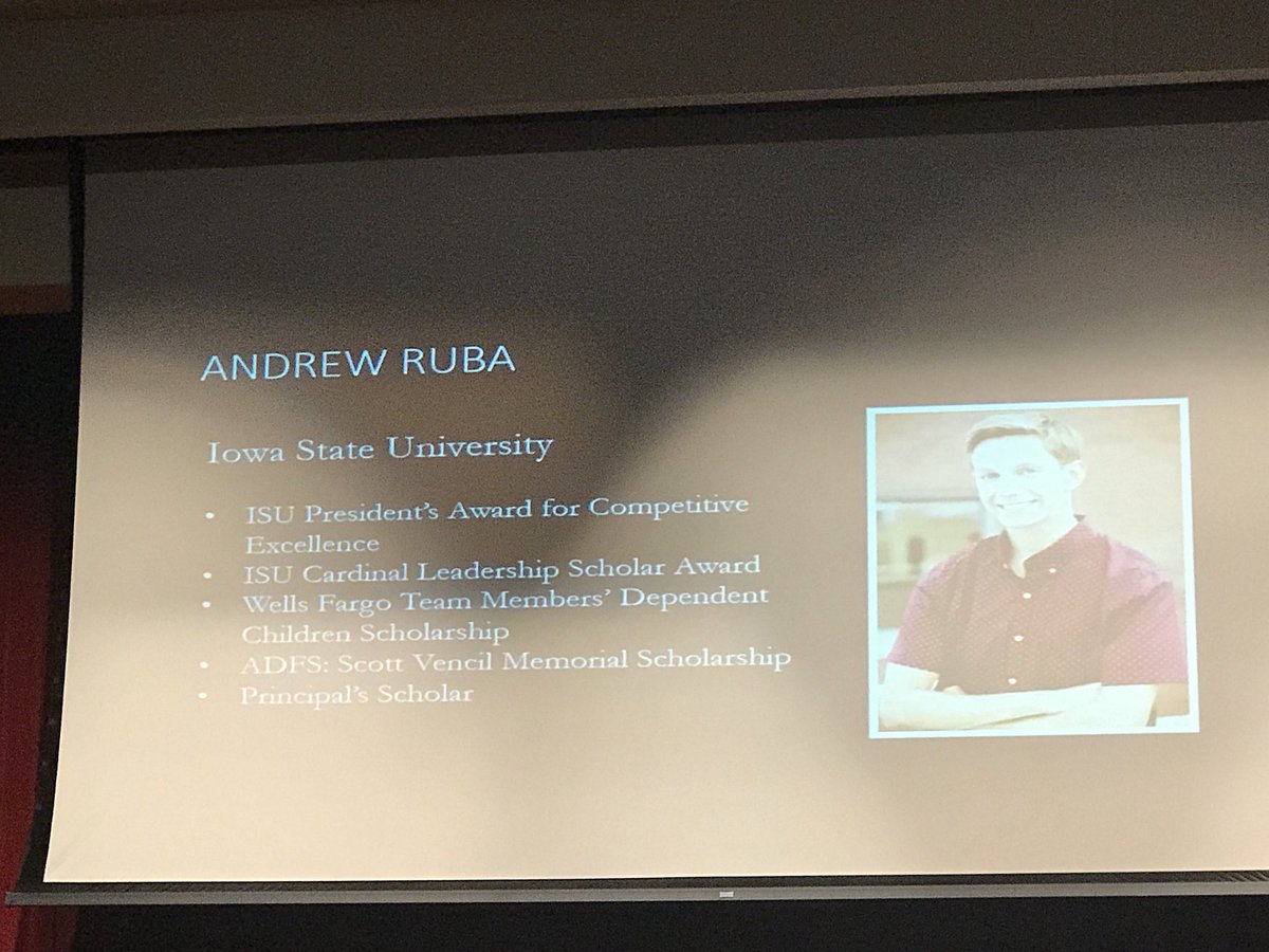 SarahRuba1's tweet photo. I’m a proud momma! Last night @AndrewRuba was recognized for the four scholarships and the Principal’s Scholar award he earned for maintaining a 4.0+ or higher throughout his time at AHS. Congrats!  @ankenyhawks #iowastate #cyclonenation #wellsfargo #cyclones https://t.co/NfSzt3YVyf