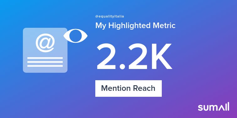 equalityitalia's tweet photo. My week on Twitter 🎉: 1 Mention, 2.2K Mention Reach, 3 New Followers. See yours with https://t.co/wqtG3n6mUB https://t.co/E3nhXH7WUi